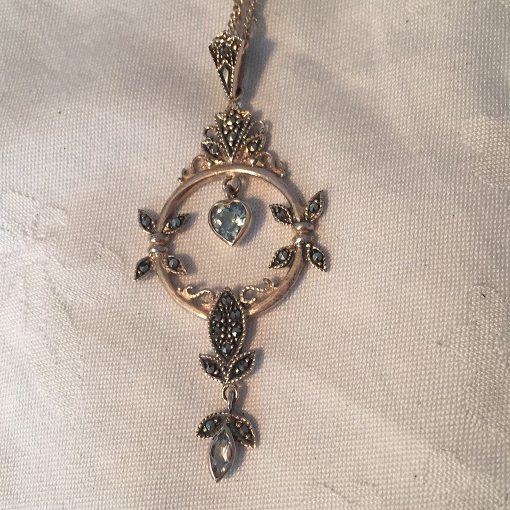 Blue Topaz TearDrop Silver Pendant Necklace
